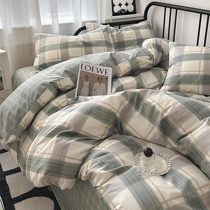 LifeTB Twin XL Comforter Set Geometric Checkered Plaid Bedding Comforter for All Seasons Boho Farmhouse Checkered Pattern Comforter Set Soft Lightweight Bedding Set for Men Boys Twin XL Size