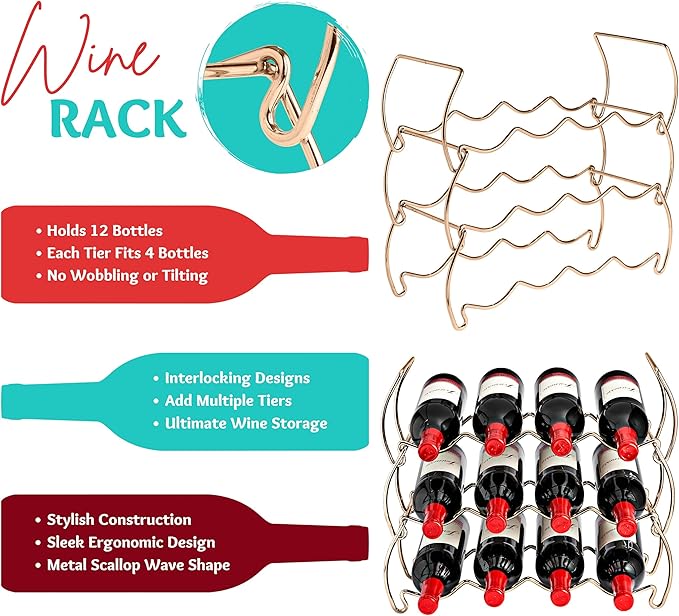 Sorbus 6-Tier Stackable Wine Rack - Classic Style Wine Racks for Bottles - Perfect for Bar, Wine Cellar, Basement, Cabinet, Pantry, etc - Hold 24 Bottles, Metal (Copper)