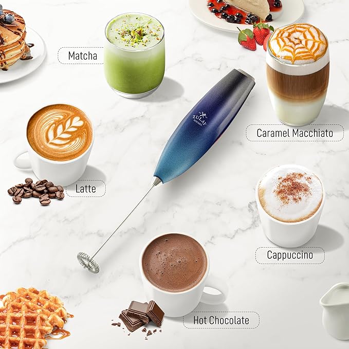 Zulay Kitchen Milk Frother Handheld Electric Whisk with AA Duracell Batteries ??Durable Drink Mixer for Coffee, Lattes, Cappuccinos & More - Deep Sea