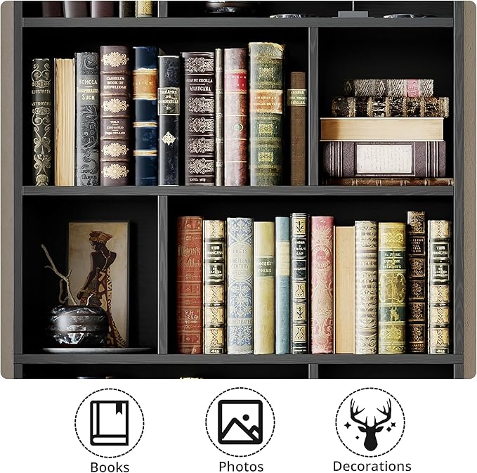 IRONCK Bookcase with Doors, Tall Bookshelf with Storage, Bookshelves and Bookcases with 8 Open Cubes for Living Room, Bedroom, Office