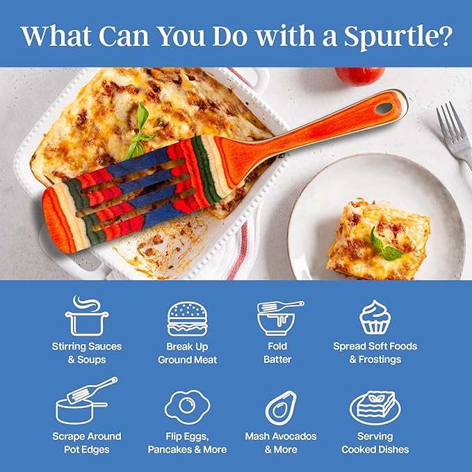 Baltique Marrakesh Collection 13" Wooden Spurtle Spatula ??Colorful Birch Wood Cooking Utensil, Nonstick Safe, Versatile Stirring & Serving Tool