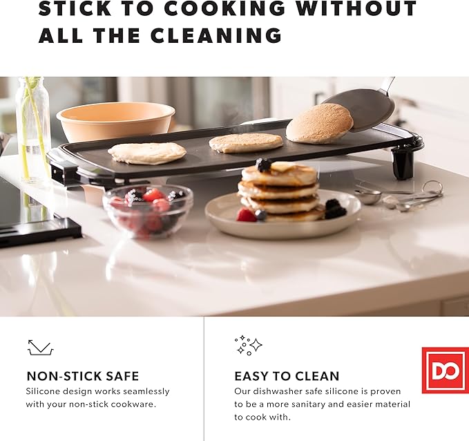 Silicone Turner Pancake Spatula - Nonstick Cookware Safe 600째F Heat-Resistant Flexible & Thin Cooking Flipper for Eggs - Reinforced Stainless Steel Core - BPA Free & Dishwasher Safe by DI ORO