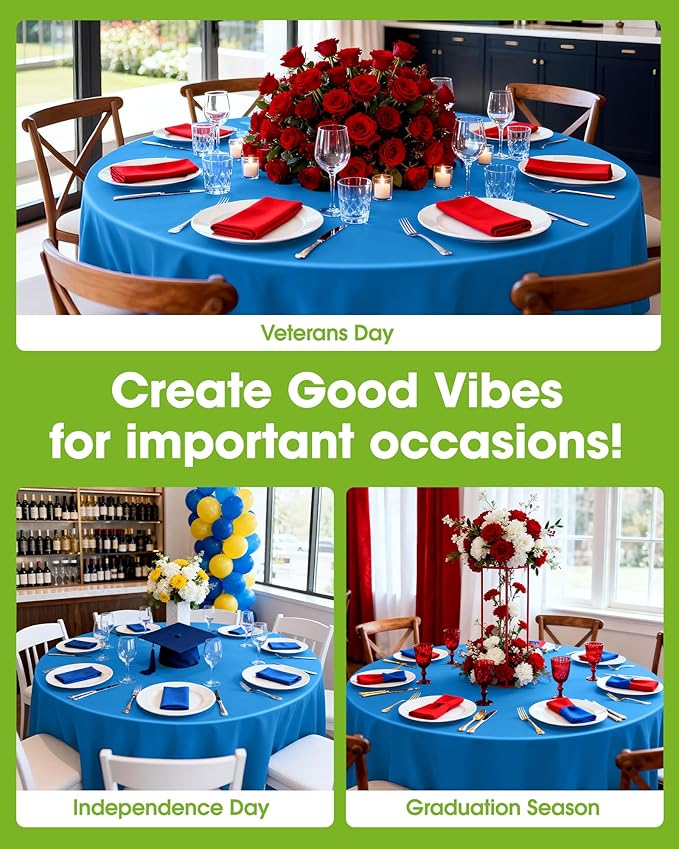 Pureegg Plastic Table Cloth Disposable 12 Pack, 84'' Round Table Cloths, Graduation Decorations Class of 2025, Graduation Party Tablecloths, Round, Plastic Cover, Leakproof & Sturdy, Blue