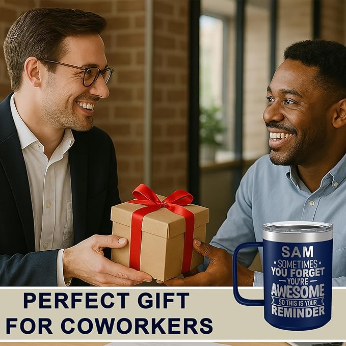 Personalized Inspirational Travel Coffee Mug, Inspirational Gifts for Men Dad Wife Sister Women, Custom Birthday For Him Her, Customized You?셱e Awesome Tumbler, Teacher Coworker Gifts 15oz Navy Blue