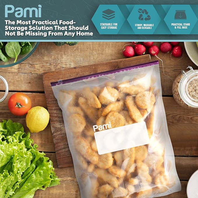 PAMI Jumbo 2.5 Gallon Slider Storage Bags, 10-Pack Leakproof Reusable Freezer Bags with Bottom, Write-On Label, Food Safe Zipper Bags