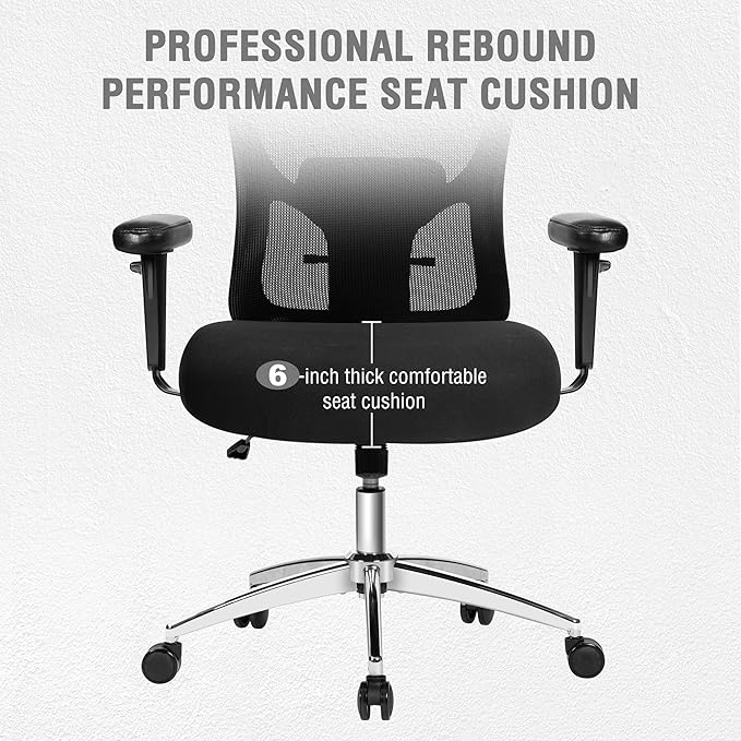 Bigroof Big and Tall Office Chair 500lbs, Heavy Duty Ergonomic Mesh Chair, Computer Executive Desk Chair with Wide Thick Seat, Adjustable Armrests, Lumbar Support