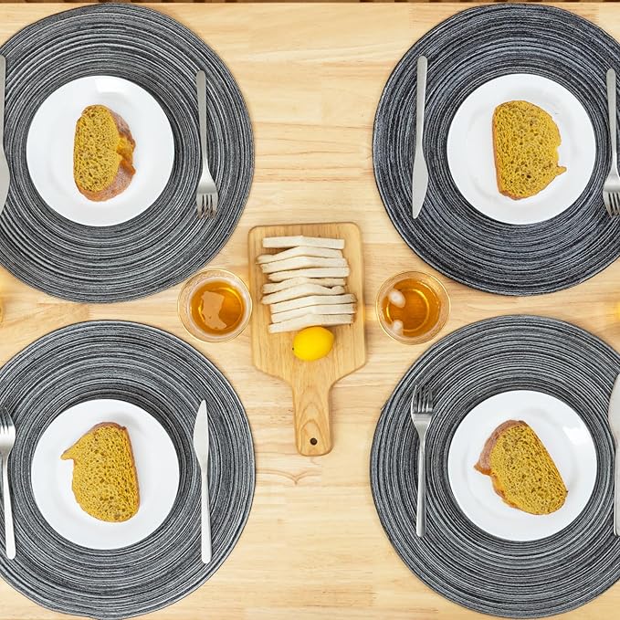 Winknowl Round Braided Placemats Set of 6 Washable Woven Heat Resistant Table Mats for Kitchen Dining Tables 15 inch Round Place Mats (Mist Gray,6)