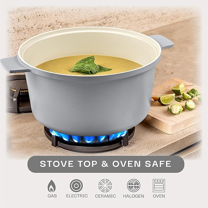 Gotham Steel 5 Qt Dutch Oven Pot with Lid, Nonstick Ceramic 10 in 1 Cooking Pot & Dutch Oven for Bread Baking, Lightweight, Oven & Dishwasher Safe ??Gray