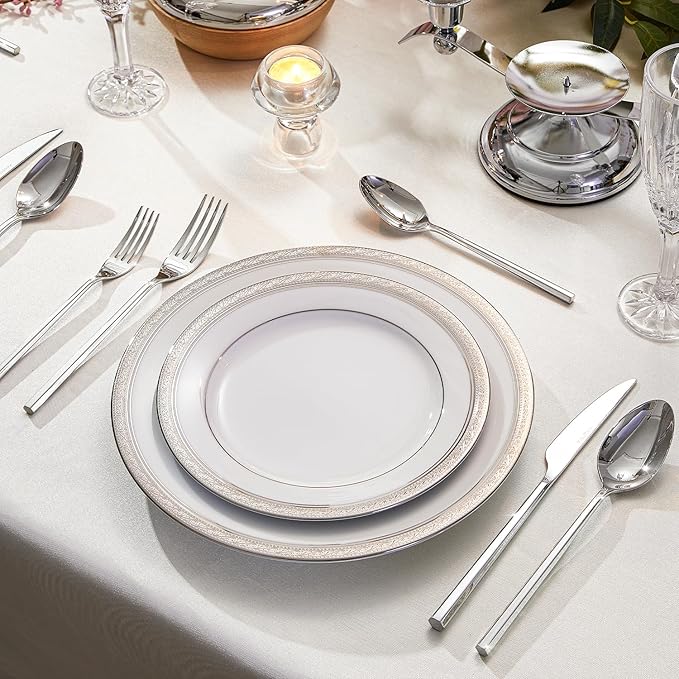 KINGSTONE 5-Piece Silverware Set, 18/10 Stainless Steel Flatware Cutlery Set with Hexagon Handle, for Hotel, Home, Party, Wedding Gift, Mirror Polish and Dishwasher Safe