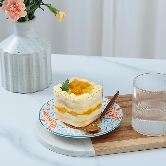 LEHAHA Ceramic 6 inch Appetizer Plates, Set of 6, Porcelain Salad and Dessert Kitchen Plate Set, Small Lunch Serving salad Plates for Cake Snacks Side Dish. Microwave and Dishwasher Safe