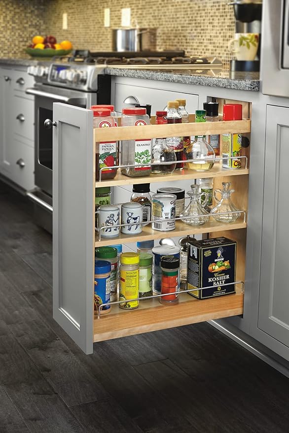 Rev-A-Shelf 8" Pullout Storage Organizer for Base Kitchen/Bathroom Cabinets with Soft-Close Full Extension Slides and Adjustable Shelves, 448-BCSC-8C