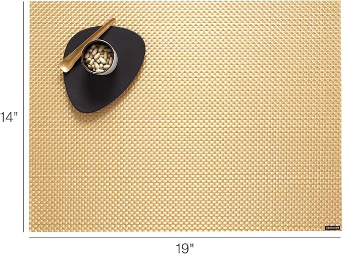 Chilewich Basketweave Placemats in Gilded- Set of 4 - Easy Care Woven Tabletop Textiles - Indoor/Outdoor - 19" x 14" Rectangle