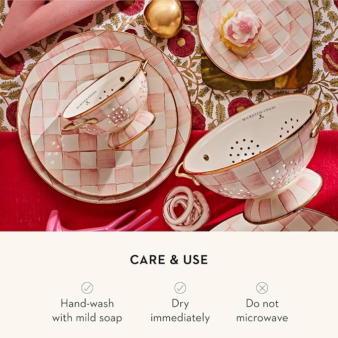 MACKENZIE-CHILDS Enamel Charger Plate, Charger Decoration for Dinner Plates or Home Decor, 12 Inches, Pink-and-White Rosy Check, Set of 1