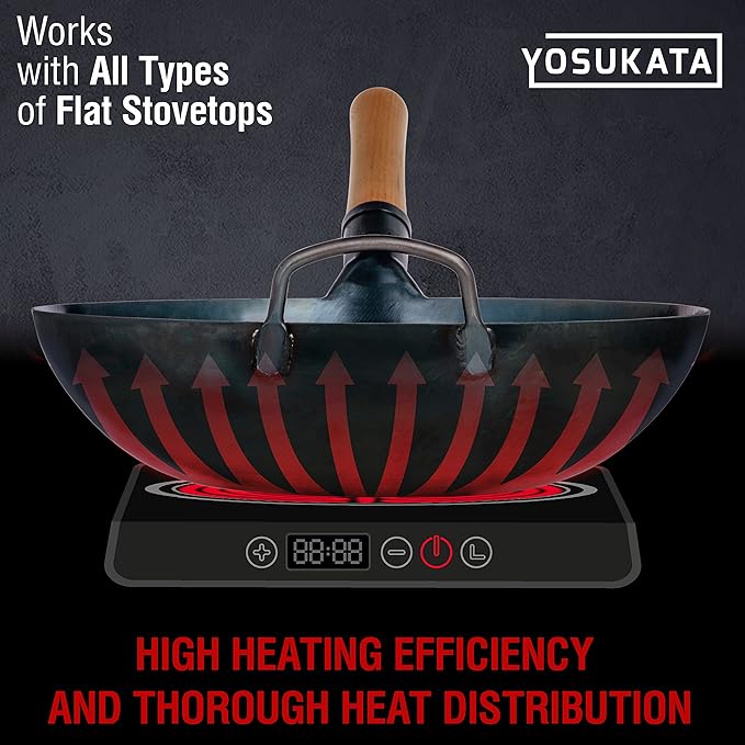 YOSUKATA 13.5??Blue Carbon Steel Wok Pan + Premium Wok Cover 13.5 inch Pan Lid
