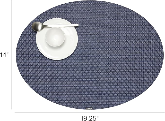 Chilewich Mini Basketweave Placemats in Indigo - Set of 4 - Easy Care Woven Tabletop Textiles - Indoor/Outdoor - 19.25" x 14" Oval