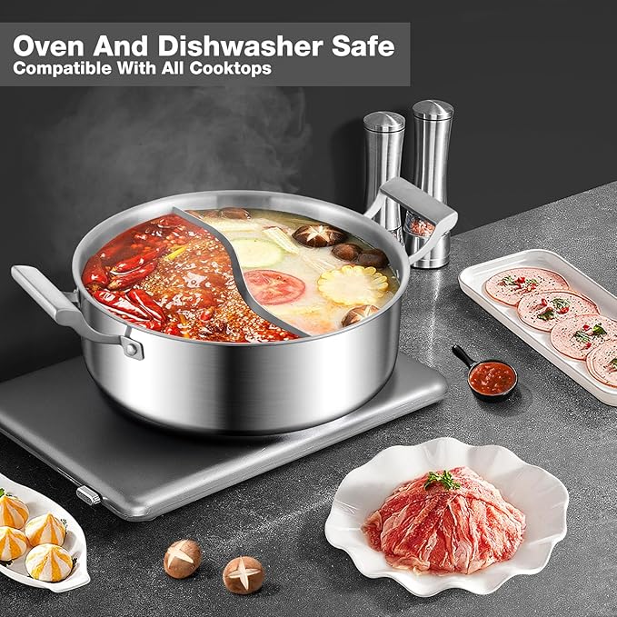 DELARLO Tri-Ply Stainless Steel 12 inch Everyday Pan with Lid, Kitchen Induction Deep Saute Pan,shabu shabu pot High Side Cooking Pot 6.8QT, Oven Safe Stock Pot, Up to 600℉