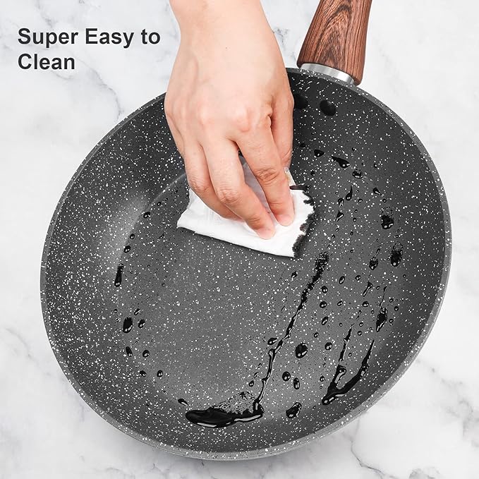 Granite Pots and Pans Set Non Stick, 11 Piece Die-Cast Induction Cookware Set, Nonstick Kitchen Cooking Set w/Frying Pans & Saucepans, PFOA Free