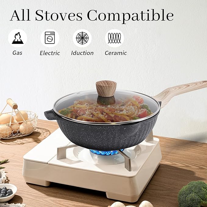 Pots and Pans Set Non Stick, 13Pcs Kitchen Cookware Sets, Granite Stone Induction Cookware Non Stick Cooking Set w/Frying Pans, Saucepans, Saut챕 Pan (PFOA Free), Black