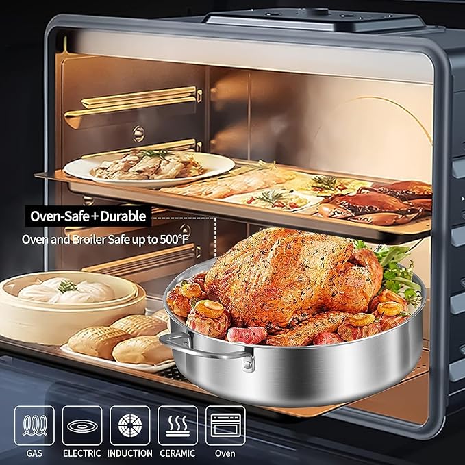 LOLYKITCH Whole Body Tri-Ply Stainless Steel 5.5 QT Saut챕 Pan with Lid,12 Inch Deep Frying Pan,Jumbo Cooker,Dishwasher and Oven Safe,Detachable Handle.