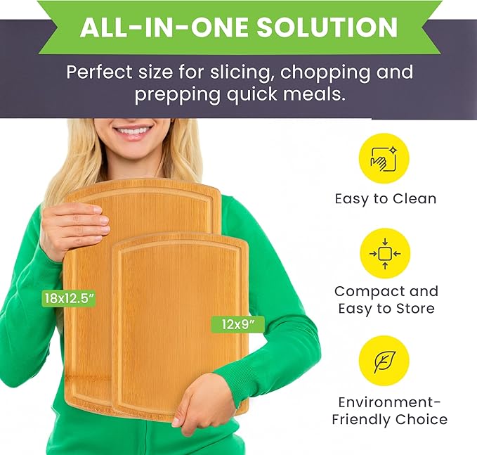 Extra Large Bamboo Cutting Board Set of 2 ??Wood Cutting Boards for Kitchen with Glue-Free Surface??& Juice Groove ??Non-Toxic Wooden Chopping Boards, FSC-Certified, Durable Carving Boards