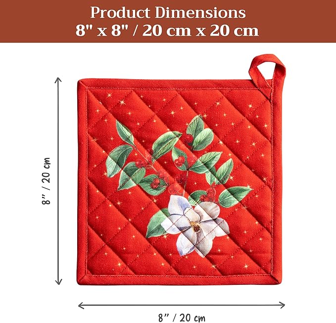 Maison d' Hermine Pot Holders 100% Cotton Heat Resistant Potholders 8" x 8" Hot Pads with Loop for Thanksgiving Christmas Decorations BBQ Cooking Baking Handling Hot Pans (Pack of 1, Noel)