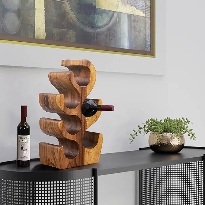 6 Bottle Wood Brown Wine Rack Tabletop Cabinet 19.7" Height Handmade Rustic Wooden Wine Rack Countertop Bottle Holder Stand Kitchen Cellar Storage Home Bar Corner Home Christmas Decor