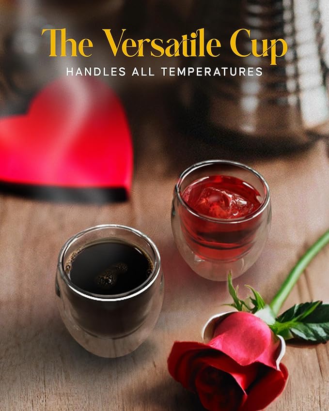Kitchables Espresso Cups Set of 4, 2.7oz - Durable Double Walled Espresso Shot Glass - Expresso Shots Cup Compatible With Nespresso Machines - demitasse cups - Tasas De Caf챕 Expreso