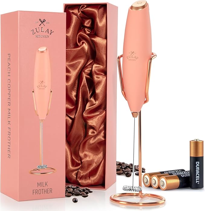 Zulay Kitchen Executive Series Luxury Gift Milk Frother with 4 Duracell Batteries ??Handheld Electric Foam Maker for Coffee, Lattes & Hot Chocolate ??Deluxe Finish, Ultimate Gift for Coffee Lovers
