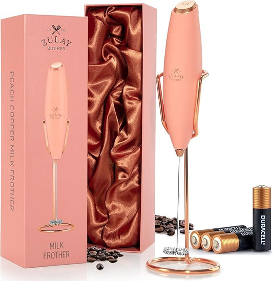 Zulay Kitchen Executive Series Luxury Gift Milk Frother with 4 Duracell Batteries ??Handheld Electric Foam Maker for Coffee, Lattes & Hot Chocolate ??Deluxe Finish, Ultimate Gift for Coffee Lovers