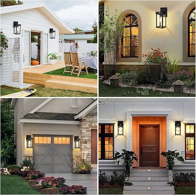 Auzev Outdoor Solar Wall Lights Fixtures Exterior Solar Lantern Lights With Clear Panel, Motion Sensor 3Lighting Modes Modern Sconce Waterproof Outside Lamp for House Garage (Black-1P)