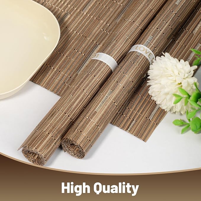 flohar Placemats Set of 8竊똍on-Slip PVC Weave Table Mats Easy to Clean竊똇eat Resistant Place Mats for Kitchen Dining Table Decoration Indoor Outdoor竊똋ight Brown