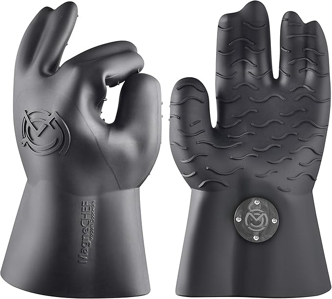 MagneCHEF Magnetic BBQ Grill Gloves ??Heat Resistant, Patented Magnetic Safety Clip Easy On & Off, Firefighter-Designed, Dishwasher-Safe, Waterproof, Perfect for Grilling, Smoking, Frying, Baking