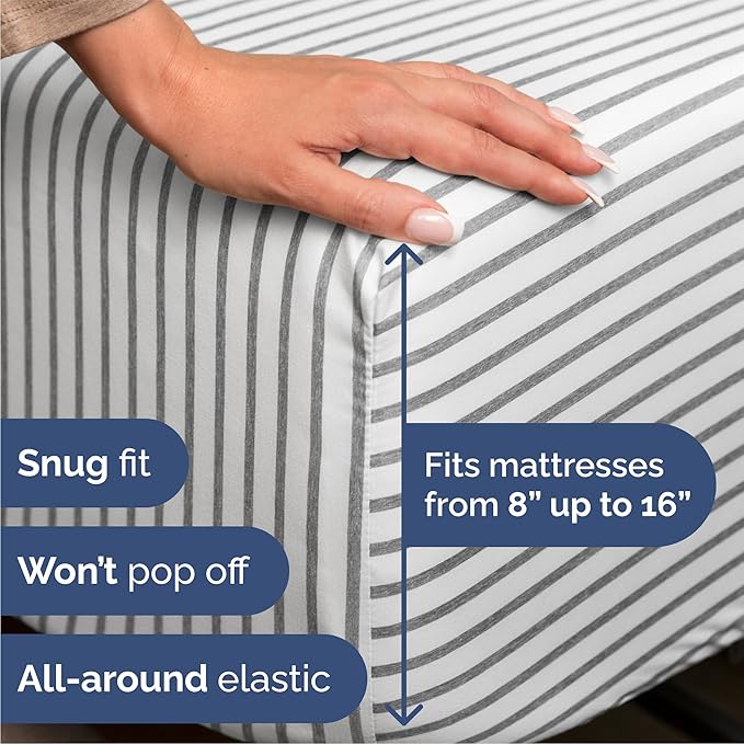 Queen 6 Piece Sheet Set - Cooling & Breathable Bed Sheets - Hotel Luxury Bed Sheets for Women, Men, Kids & Teens - Bedding w/Deep Pockets & Easy Fit - Soft & Wrinkle Free - Queen Grey Stripes Sheets