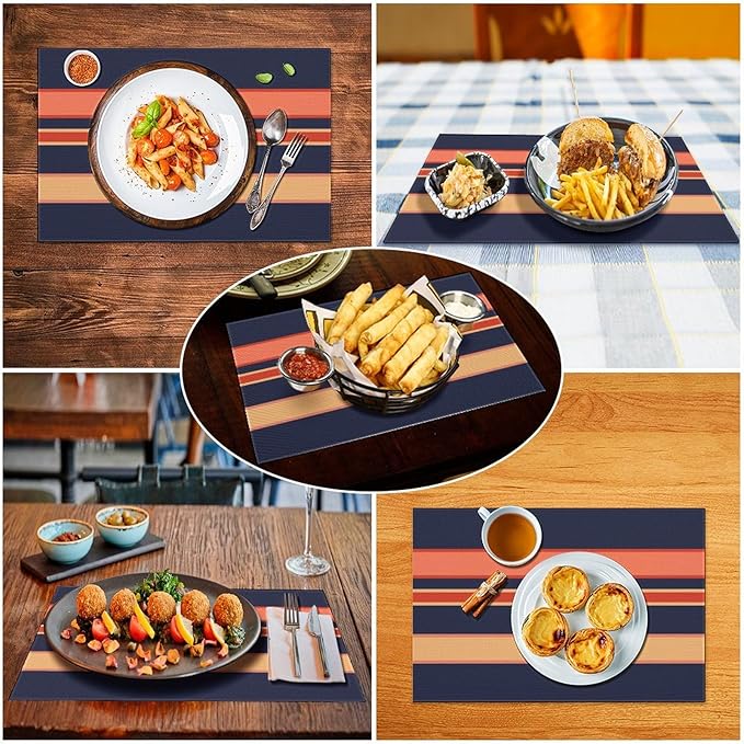 Modern Navy Coral Mango Orange Mustard Yellow Placemat, Set of 4 Heat Resistant PVC Place Mats for Kitchen Table