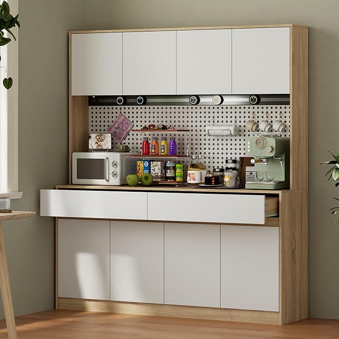 71" XL Pantry Cabinet,Kitchen Storage Cabinets with 15.7" Countertop,Kitchen Pantry Cabinet with 2 Drawer and 4 Storage compartments, Hutch Cabinet for Kitchen/Dining Room