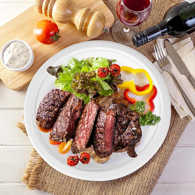 10 Inch Compostable Disposable Paper Plates, 150 Pack Heavy Duty Paper Plates, Made Of Eco-Friendly, Natural Sugarcane Bagasse