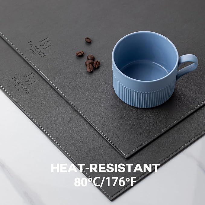 Baroyal Faux Leather Placemats Set of 8 Vinyl Washable Wipeable Table Mats for Kitchen Dining Table Heat Resistant Waterproof Modern Indoor/Outdoor Placemats Non-Slip Easy Clean Place Mats (Dark Gray)