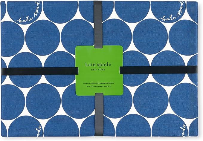 Kate Spade New York Joy Dot Placemats 4-Pack Set, Reversible, 100% Cotton, Machine Washable, Navy Blue/Cream, 13"x19"