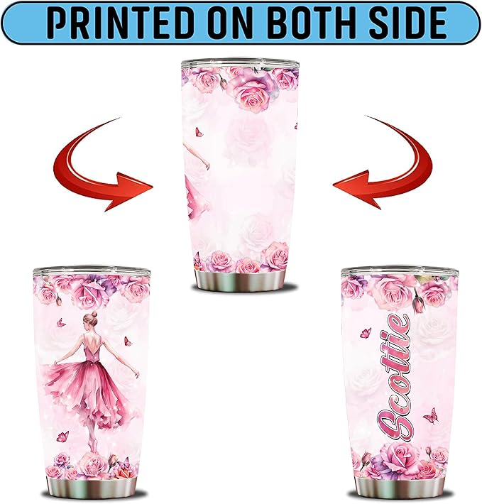 WONWIX Personalized Dancing Gifts for Girls, Dance Themed Gift for Dancer, Insulated Stainless Steel 20oz Tumbler Cup Coffee Mug Women, Wife, Daughter, Christmas, Birthday, Mother's Day, Valentine