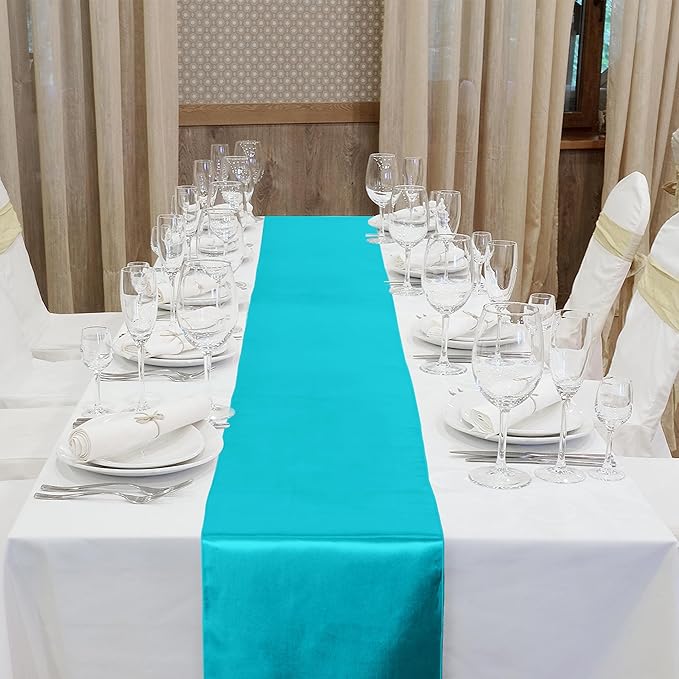 Aneco 4 Pack Satin Table Runner 12 x 108 Inch Teal Long Bright Silk and Smooth Fabric Party Table Runner for Wedding Banquet Party Decoration