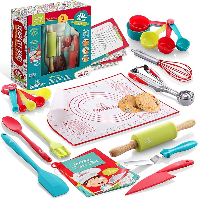 Baketivity 31-Piece Kids Baking Tools Set ??Real Cooking Utensils for Children ??Safe, Durable, and Fun Kitchen Accessories ??Gift for Young Chefs