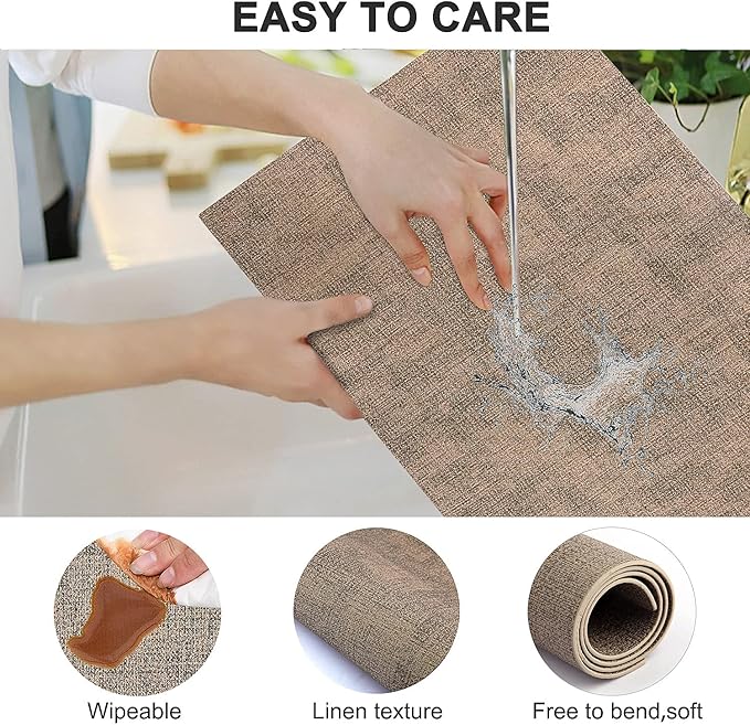 LANDVIEW Leather Heat Resistant Placemats Set of 6 Waterproof Wipeable Washable PU Table Mats,Easy to Clean Anti-Slip Place Mats (Dark Brown, 6)