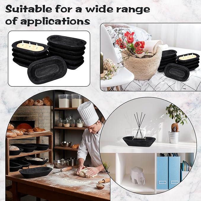 Nuogo 10 Pack Wooden Dough Bowls Bulk 12.5 Inch Rustic Dough Bowls for Wedding DIY Candle Home Crafts Making Farmhouse Fruits Supplies Decoration(Black)