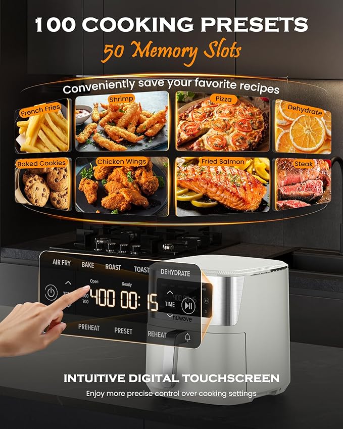 Nuwave Brio Plus 6-in-1 Air Fryer, 7-Qt Large Capacity, 50°F??00°F Precise Temp Control, Non-Toxic PFAS-Free Nonstick, Air Fry, Bake, Roast, Toast, Dehydrate, Reheat, 100 Presets, Dishwasher Safe