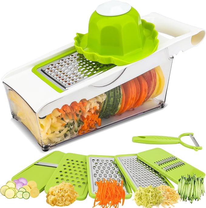 ADODU Graters For Kitchen, Cheese Grater with Container, Mandoline Slicer For Kitchen, Vegetable Grater, Carrot Shredder, Julienne Slicer and Peeler, Potato Slicer