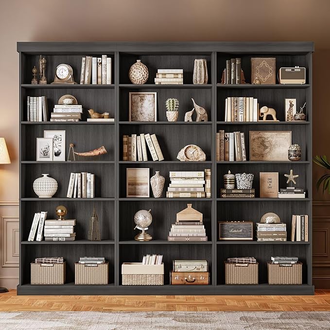 Vyre 70.8" Tall Bookshelf, Farmhouse Modular Bookcase with 6-Tier Adjustable Shelves, Large Storage Cabinet for Home Office, Kitchen and Living Room, Black