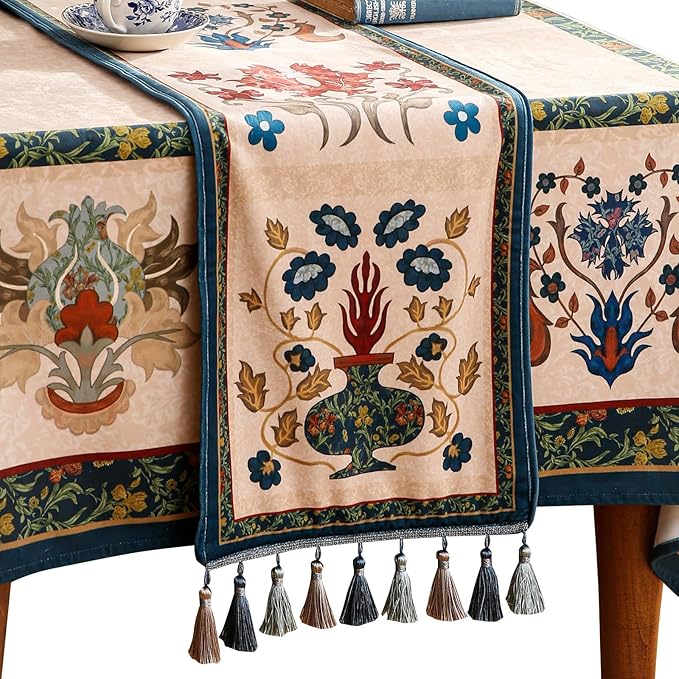 patdrea Designer Casual Wild Floral Velvet Table Runner 87 Inch Long, Brown Occult Bouquets Pattern Table Mat, Decoration for Kitchen Dining Coffee Table Cabinet Banquet Thanksgiving,12"*87"