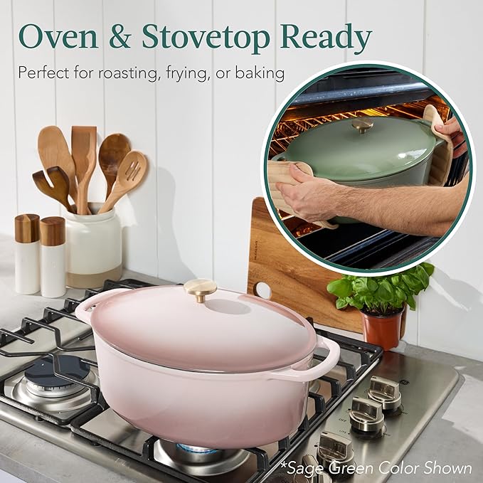 Best Choice Products Oval 7.5 Quart Enamel Cast-Iron Dutch Oven, Heavy-Duty Pre-Seasoned for Baking, Cooking w/Side Handles ??Mushroom Beige