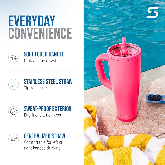 Ice Shaker 40 oz Tumbler with Handle and Straw | 40oz Neon Pink | Cold for 30+ Hours | 2-in-1 Tumbler Shaker Bottle | Odor-Free 40 ounce Bottle for Water, Protein Shakes, Smoothies, Cocktails