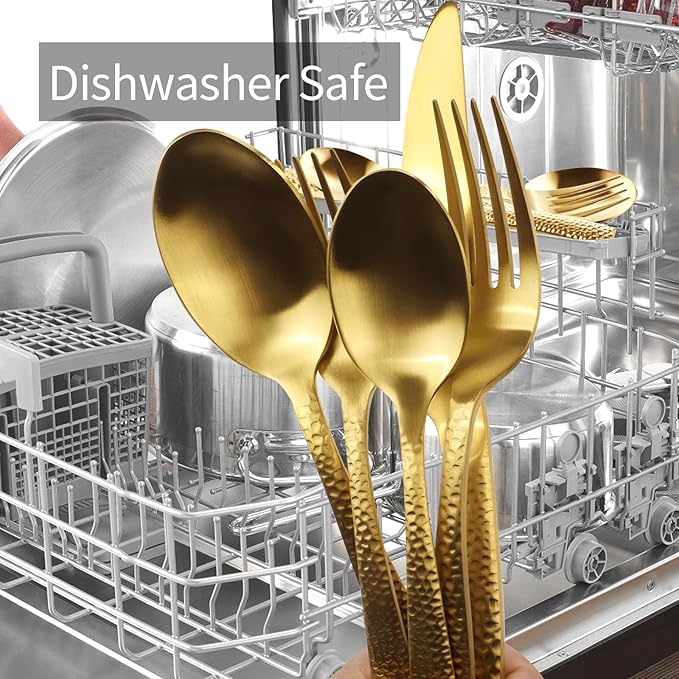 Matte Gold Hammered Flatware Set Stainless Steel Silverware Set 20 Pieces Cutlery Set for Home Kitchen Restaurant Hotel Housewarming Wedding Gift Service for 4